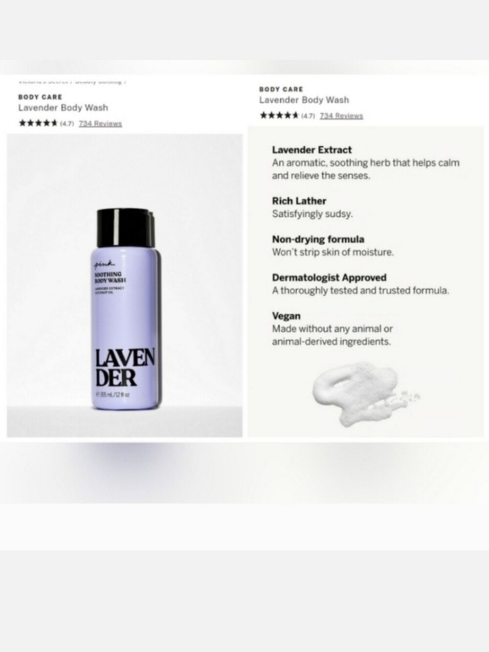 Victoria's secret pink lavender Soothing body wash